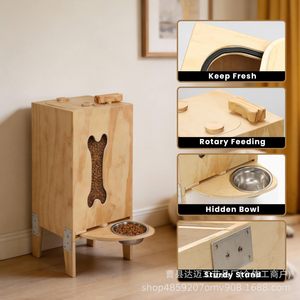 Caja de almacenamiento de comida para perros de madera con tazón extraíble, estación de alimentación oculta para mascotas, uso en interiores y exteriores - Product Image 1