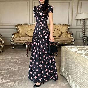 Abito lungo elegante da donna con stampa, maniche corte e laccetti in vita, modello a trapezio, perfetto per appuntamenti e viaggi - Nuovo arrivo 2026 - MOQ 1 - Product Image 2