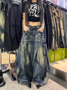 Washed Cargo Jeans Loose Fit Multi Pocket Denim Pants Mid Waist Streetwear Trousers for Women - Product Image 6