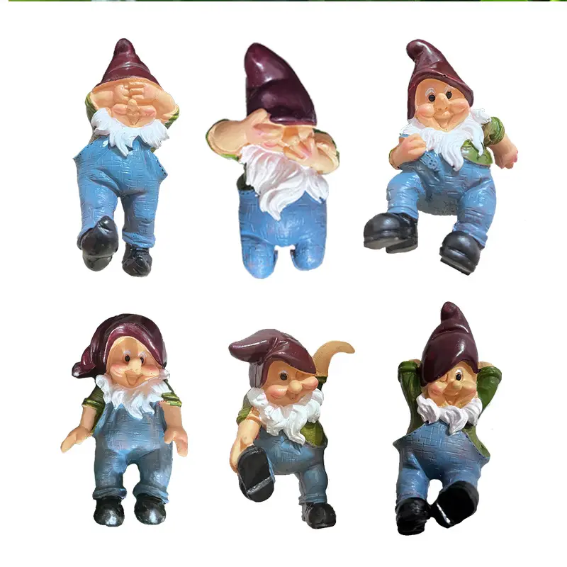 Oniya 6-teiliges Pack mit hängenden Gnome-Figurinen Blumentopf-Huglern lustige Kletterstatue Harz-Skulptur Zaunrand Dekor für Terrasse