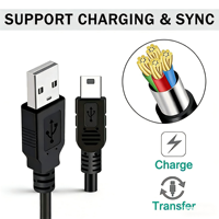 Câble de synchronisation et de charge USB A vers Mini 5P USB 2.0 blindé, 1m, conducteur en cuivre pur 28AWG, gaine en PVC pour appareil photo et terminal de point de vente