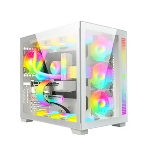 NUEVO diseño COOLMOON ATX juegos de computadora Torre completa precio barato chasis de PC de escritorio blanco caja de PC de alta calidad con vidrio