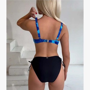 Hoge Elasticiteit Stof Nieuwe Sexy Effen Bedrukt Splicing Hoge Taille Rugloze Tweedelige Bikini Badpak Custom Vrouwen Badmode - Product Image 2