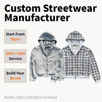 Sweat-shirt thermique ample à capuche 2-en-1 pour homme, personnalisé, avec fermeture éclair intégrale, réversible, en tricot gaufré et à carreaux, style streetwear décontracté
