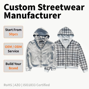 Sudadera con capucha y cremallera completa para hombre, reversible, de punto gofrado y a cuadros, estilo casual urbano, 2 en 1, térmica y holgada - Product Image 1