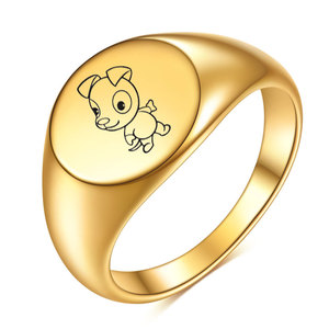 Anneau rond en acier inoxydable de 12 mm, gravé au laser avec un motif du zodiaque, plaqué or, bijoux unisexes, cadeau - Product Image 1