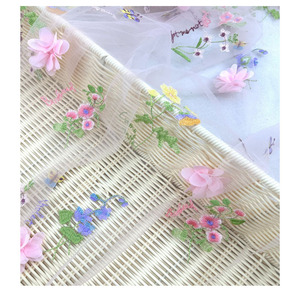 Tela de flores <span class=keywords><strong>bordadas</strong></span>, tela de <span class=keywords><strong>tul</strong></span> rosa claro, tela de cortina de encaje Floral 3D, tela bordada para vestido de niña - Product Image 3