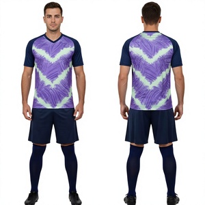 Uniforme de Fútbol para Hombre LONG MISSION INDUSTRY, Morado y Verde, Cuello en V, Impresión por Sublimación, Transpirable, 100% Poliéster, Conjunto de Camiseta y Pantalones Cortos - Product Image 1