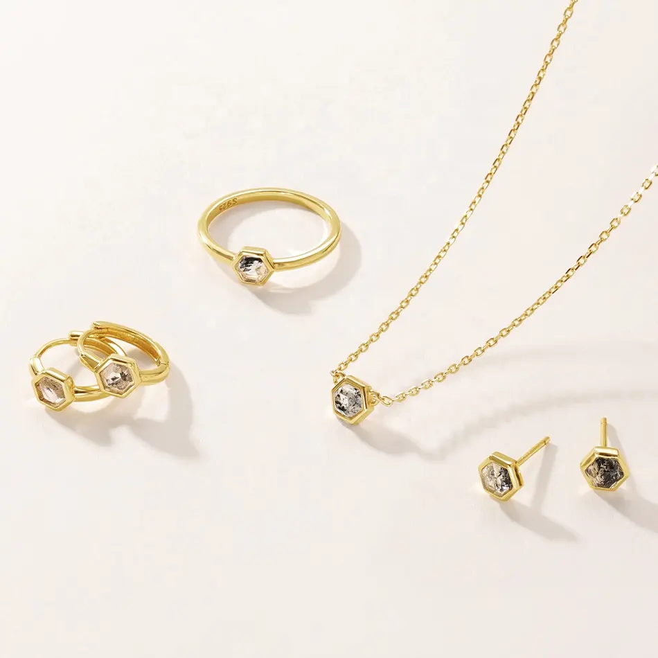 nagosa 925 sterling silver women jewelry natural stone 9k 18k gold vermeil agate shimmer hexagon hoop drop earrings
