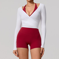 Cárdigan de Yoga con Logotipo Personalizado para Mujer, Cuello en V, Lazo en la Espalda, Manga Larga, Secado Rápido, Suave, de Rayón, para Entrenamiento Deportivo