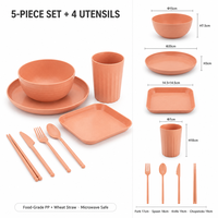 Paille de blé PP ensemble de vaisselle bol assiette plateau tasse ustensiles écologique biodégradable sans BPA vaisselle de cuisine réutilisable