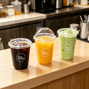 300ml Custom Printed Logo Clear 16oz Pet Transparent Disposable Ice Coffee Cold Drink Plastic Cups With High Lids Party Catering - Product Image 1