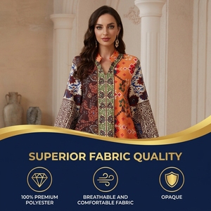 Boutique Style Printed Polyester Abaya Ethnic <b>Patchwork</b> Floral Long Sleeve Maxi Hotfix Detail Anti-Wrinkle Resort Gathering - Product Image 2