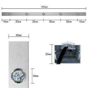 Perfil de Aluminio Permanente (canal) para Luz Pixel de 3cm, Color Blanco, 1m de Largo con 5/10 Orificios de 30mm, L1000mm*W40mm*H25mm - Product Image 6