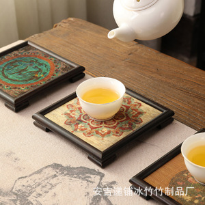 Posavasos de bambú estilo Dunhuang, posavasos de estilo chino para uso doméstico, posavasos de fibra de bambú, tapete retro aislante del calor - Product Image 4