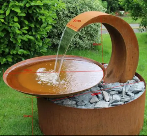 Bol d'eau demi-boule rustique en acier cordage, fontaine de jardin