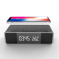 Bt Speaker Muziek Wekker Mobiele Telefoon 5W Draadloze Oplader Klok Spiegel Met Nachtlampje Digitale Thermometer Bureauklok