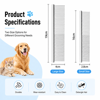 Peigne de toilettage pour animaux de compagnie en acier inoxydable personnalisé, à picots arrondis, sûr pour la peau, outil de démêlage et de retrait des poils morts pour poils longs