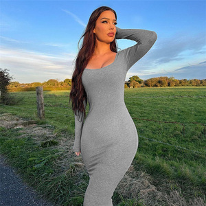 <span class=keywords><strong>SXE</strong></span> automne vêtements pour femmes nouvelle mode décontracté couleur unie col bas taille haute mince longue robe - Product Image 5