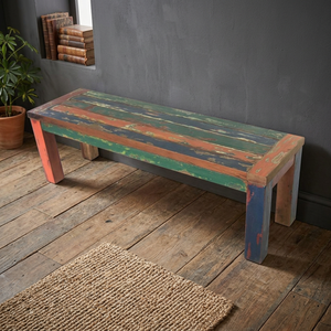 Muebles de decoración para el hogar, Banco de espera de madera de barco reciclada, diseño abstracto, respetuoso con el medio ambiente, indonesio - Product Image 3