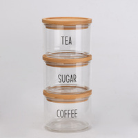 Ensemble de 3 bocaux en verre hermétiques avec couvercle en bambou pour le thé, le sucre et le café – Rangement de cuisine et vaisselle domestique