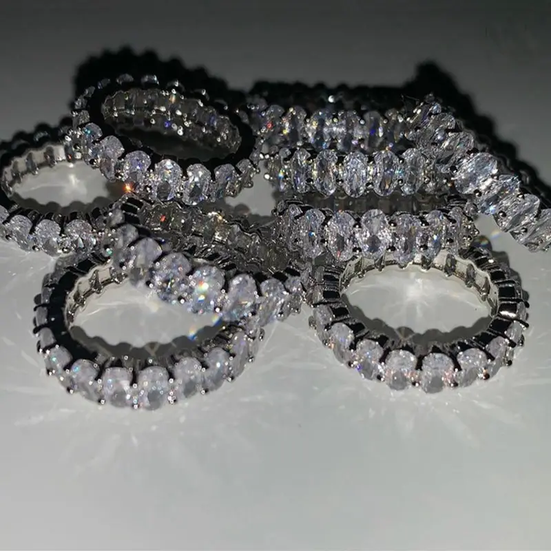 925 Zilveren Ringen Mode Luxe Charme Baguette Cz Zirkonia Crystal Eternity Band Bruiloft Verloving Vinger Ringen Voor Vrouwen Feest