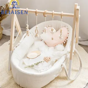 De madeira Dobrável Bebê Jogar Ginásio, BAYSON Com Brinquedos Pendurados Tapete De Atividade Ecológica Baby Gym Nordic Baby Lounger Hanging Frame