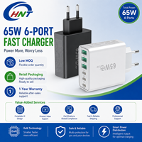 Chargeur HNT GaN 65w PD, source d'alimentation, chargeur USB pour ordinateur portable, 6 ports, type C, charge rapide pour iPhone, Samsung Galaxy S25 S24