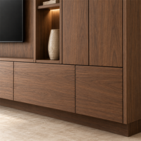 Meuble TV mural moderne en bois grande capacité, système de rangement personnalisé pour salon, intégration parfaite