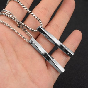 2026 Hot Selling Exquisite <b>Titanium</b> Steel Square Stick Pendant Necklace Simple Design Unisex's Long Necklaces Wholesale Jewelry - Product Image 1