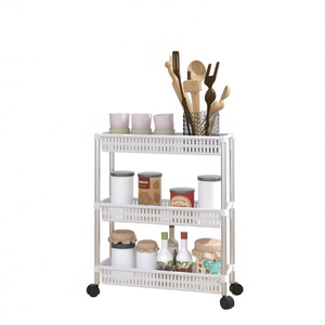 Chariot de rangement blanc à 3 niveaux avec roulettes, organisateur de cuisine multifonction, étagère autoportante - Product Image 1