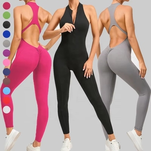 Combinaison de yoga zippée pour <span class=keywords><strong>femme</strong></span> avec logo personnalisé, coupe ajustée, sans manches, combinaison de <span class=keywords><strong>sport</strong></span> sexy à découpes, vêtements de <span class=keywords><strong>sport</strong></span> pour <span class=keywords><strong>femme</strong></span> - Product Image 1