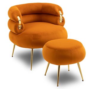 Chaise moderne en velours avec <span class=keywords><strong>boucle</strong></span> dorée, tissu, ensemble de meubles pour chambre <span class=keywords><strong>d</strong></span>'hôtel et salle <span class=keywords><strong>d</strong></span>'attente pour le salon - Product Image 3