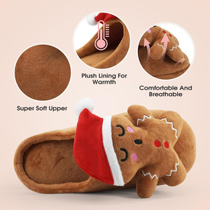 Mules d'hiver pour femmes et hommes, en forme de bonhomme en pain d'épices, doublées de peluche, légères, en mousse à mémoire de forme, confortables, douces, respirantes - Product Image 3