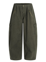 Pantalon cargo large YOFA en toile vert militaire unisexe, design rétro personnalisé de haute qualité, délavé, coupe ample amincissante, teint uni