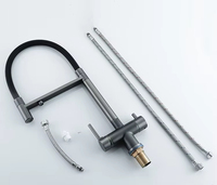 Robinet de cuisine extractible HONGDEC gris anthracite en acier inoxydable, à un seul trou, double poignée, rotation à 360°, pour projets hôteliers