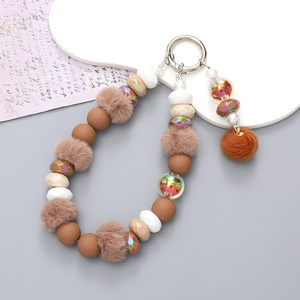 Ciondolo a catena con fiore in lana e perline, alla moda, autunno inverno, piccolo regalo, braccialetto, charm per borsa <span class=keywords><strong>o</strong></span> portafoglio - Product Image 5