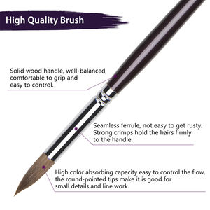 批发6pcs圆尖Kolinsky紫貂头发水彩艺术家油画画笔套装艺术用品 - Product Image 3