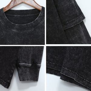 Vintage Acid Washed Dtg Screen Printed High Quality Cotton Oversized <b>Tee</b> Custom Double Layer T-<b>Shirt</b> Men'S <b>Shirts</b> <b>Long</b> Sleeve - Product Image 3