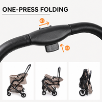 Poussette pliable pour animaux de compagnie toutes saisons à une seule pression, avec deux sangles de sécurité, housse amovible et lavable, roues avant pivotantes à 360° pour chiens et chats