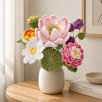 Bouquet de fleurs artificielles au crochet fait main, pivoine, arrangement floral de simulation, décoration pour la maison, le bureau ou un mariage
