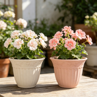 Pot de fleurs décoratif d'intérieur et d'extérieur en plastique PP, modèle RPN, avec motif en relief rond, design classique, couleur personnalisée, fourni par l'usine
