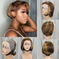 Perruque Bob Courte Droite en Cheveux Humains avec Dentelle Frontale 13x4, Cheveux de Bébé Naturels, Couleur Personnalisée pour Femmes Noires
