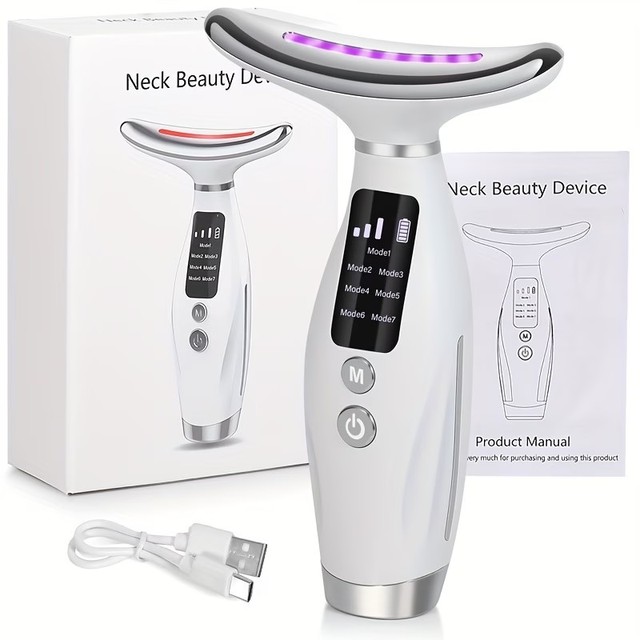 7LED Color Vibrating Neck Device Beauty Gift Neck and Facial Skin Massager 1piece Set Portable Usb Charging
