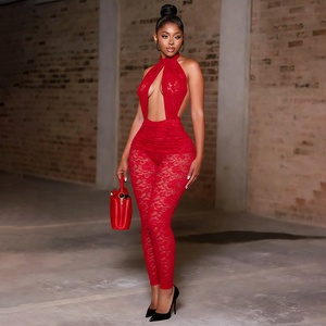 H0390-2026 Nouvelle combinaison <span class=keywords><strong>rouge</strong></span> sexy transparente à dos nu en dentelle unie pour <span class=keywords><strong>femme</strong></span> - Product Image 5