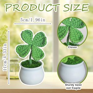 Trèfle à quatre feuilles au crochet, plante en pot, fleur artificielle pour la décoration de la maison, cadeau de remise de diplôme, cadeaux de Noël - Product Image 4