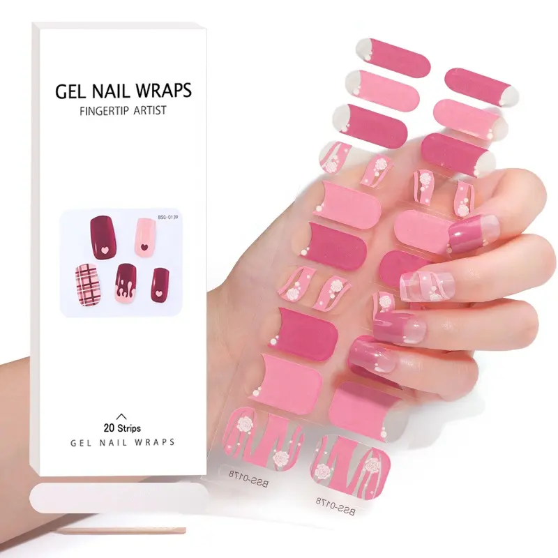 Wholesale price Non-Toxic Long Lasting Custom Package Real Gel Nail Wraps Packaging Semi Cured Gel Polish Strips