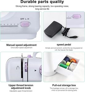 Mini máy may cho người mới bắt đầu Xách tay 12 được xây dựng trong khâu nhỏ đôi chủ đề đa chức năng may vá máy - Product Image 4