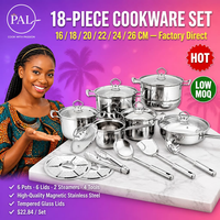 Ensemble de cuisine en acier inoxydable 18 pièces For Basics, compatible four et lave-vaisselle, casseroles, poêles, ustensiles, argent