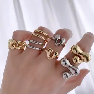 LS-B5520 Exclusive irregular style gold silver ring hot selling women men jewelry fashion rings solid finger cz ring new